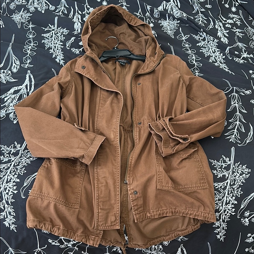 Brown Hooded Cargo Jacket